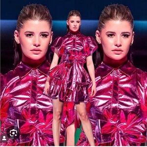 Madeleine Simon Studio | Dragon Fire Pink Metallic Dress NWOT